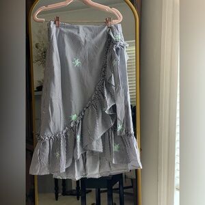 Dance & Marvel Floral Embroidered Black and White Striped Ruffle Wrap Skirt